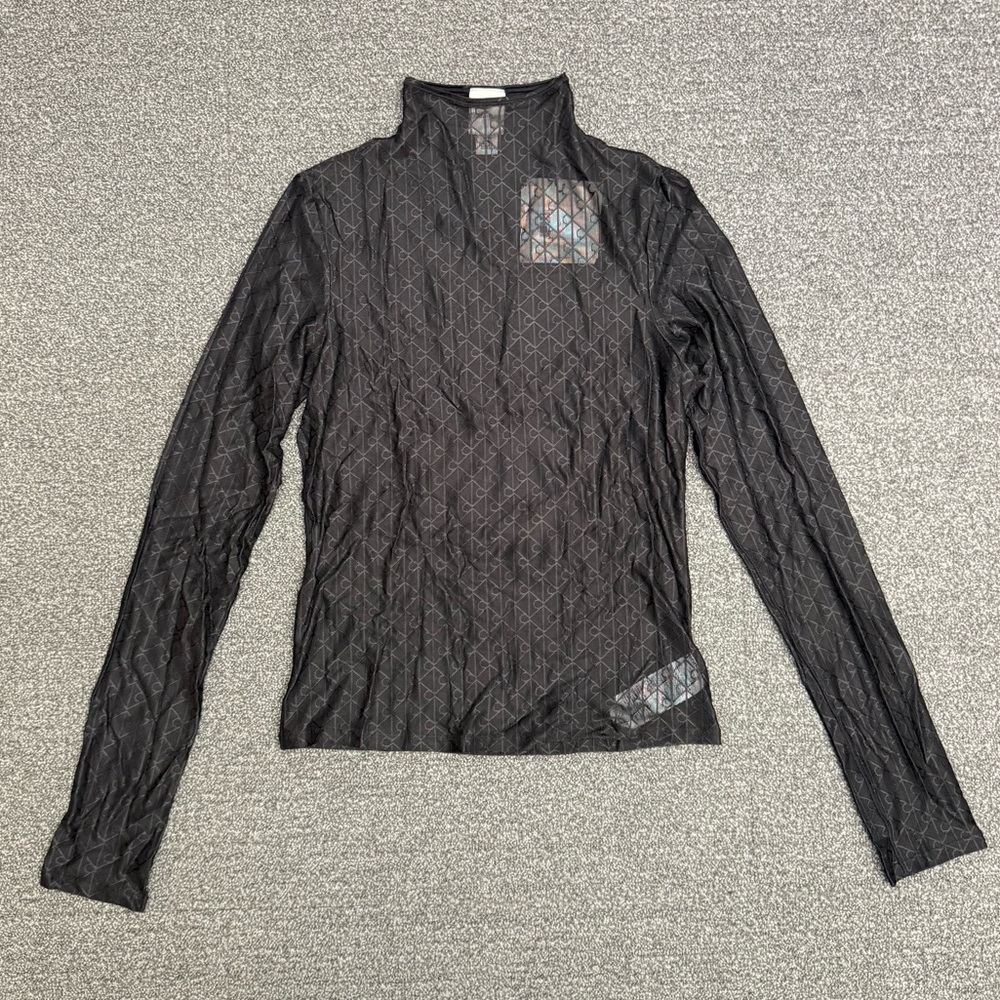 Calvin Klein Allover Emblem Logo Mesh Top in Black